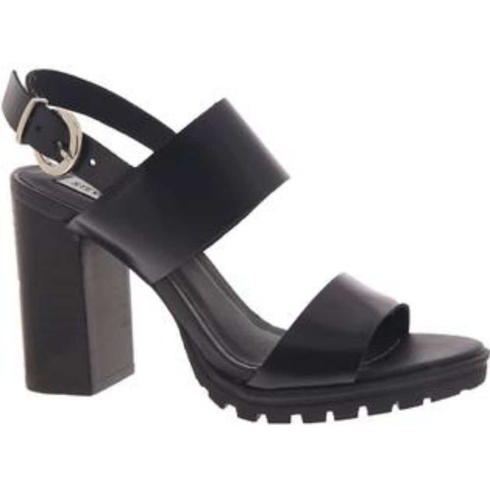 Steve Madden Emil Lug Sole Leather Strapy Sandal Black Size 8